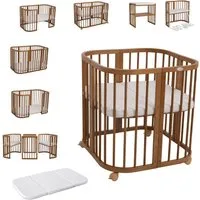 Waldin Babybett Mobiles Babybett aus Holz 7in1 mit Matratze, mitwachsend