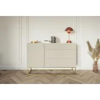 Selsey Sideboard VELDIO, 1-türig mit 3 Schubladen, greige mit Gestell in Gold, 140 cm
