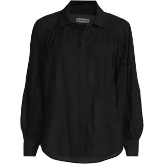 Geraffte Bluse aus Voile mit Spitzeneinsätzen, Damen,  Schwarz, Baumwoll-Mischung/Viskose-Mischung, by Lands' End