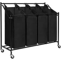 Mondeer Wäschekorb Wäschesortierer, 4 Fächer, 4 abnehmbaren Stofftaschen, mit Rollen,94 x 38.5 x 79