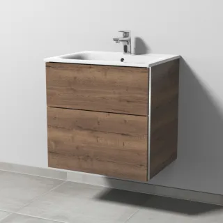 Sanipa 3way Waschtischunterbau zu Geberit Renova Plan Slim Waschtisch mit 2 Auszügen, Eiche-Tabak BR68650