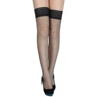 Lau-Fashion Strapsstrümpfe Damen Netz Halterlos Overknees Nylon Gogo Girl Schwarz M-XL