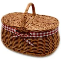 MyBer® Einkaufskorb Weidenkorb Korb mit 2 Deckeln aus Weide geflochten, braun mit Stoffeinlage 43/30/20cm (38 mit Henkel) K1-030-SDRW