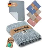 Babydecke Babydecke Musselin Fleecedecke flauschig weich - grau, BEARFOOT, flauschige Kuscheldecke, Baby, Neugeborene, Geschenk Junge & Mädchen
