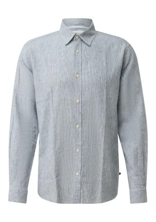 s.Oliver Red Label - Regular Fit: Langarmhemd aus Leinenmix mit Webmuster blau/weiß - Gr. - 3XL