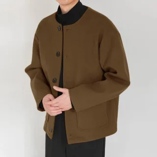 INCERUN Mens Solid Button Front Casual Tweed Jacket Comfortable Crew Neck Outerwear with Side Pockets Large Size S-5XL f