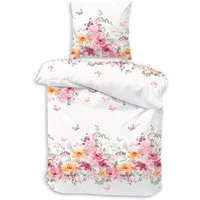 Träumschön Bettwäsche Premium 135x200 -80x80 cm aus Baumwolle, Sommerbettwäsche Blumen, Baumwolle, 2 teilig, mit Reißverschluss, luftig und leicht