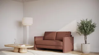BRUNO Schlafsofa 140cm in Hazelnut Rot Braun | Schmal | stabiles Massivholz & Boxspringkomfort