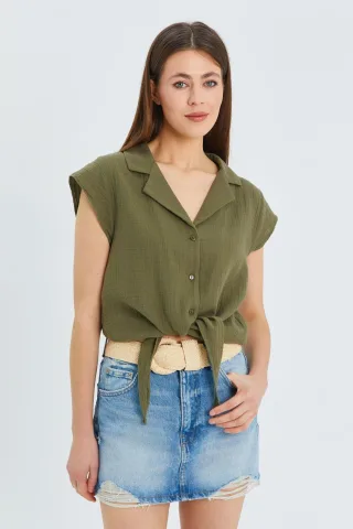 Crop-Shirt mit Schleifen-Detail