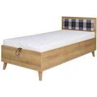 Lomadox Jugendbett MARIBOR-132, 90cm mit aufklappbarem Bettkasten in Eiche mit gepolstertem Kopfteil
