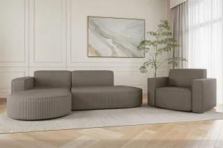 Sofa Set 2-teilig Sessel und Ecksofa PALMA XS Stoff Scala Grau Ottomane Links