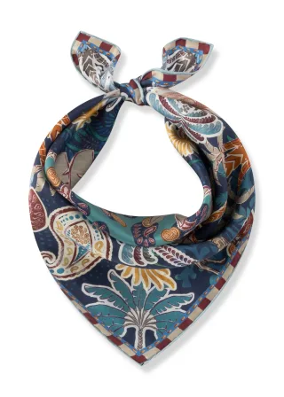 Premium Nickituch aus reiner Seide mit Paisleymuster und Palmenmotiven blau - Gr. - ONE SIZE