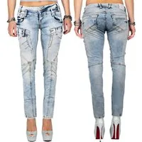 Cipo & Baxx Bikerjeans Damen Slim Fit Hose Stonewashed BA-WD216 mit Verzierungen und Zusätzlichen Taschen