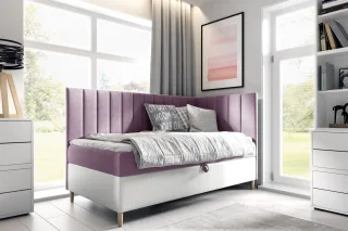 Boxspringbett Gästebett Kinderbett HELVI Nr.3 80x200cm Weiss-Rosa Seite Rechts
