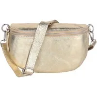 MIRROSI Bauchtasche Damen, Echtleder, Leder, Made in Italy, Umhängetasche, Brusttasche, (Schultertasche für jeden Anlass (1 Tasche & 1 / 2 Gurte), METALIC Gold Silber Crossbody Bag, verstellbare Schulterriemen