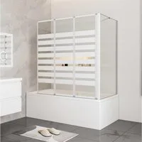 Duschparadies Badewannenfaltwand hellweiß Aufsatz Duschwand Badewanne Trennwand Faltwand Mit Seitenwand, Einscheibensicherheitsglas, Sicherheitsglas, Glas
