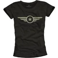 MAKAYA T-Shirt Military Top für Damen - USA Stern Navy und Army Style (Schwarz, S, M, L, XL) Baumwolle