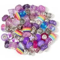 Kopper-24 Bastelperlen Großlochperlen Glasperlen Charm Mix mit 60 Perlen, Lila