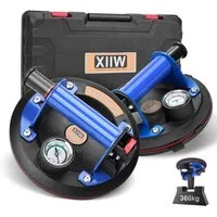 XERSEK Saugheber 2X Saugnäpfe Glasheber Metallgriff mit Manometer 8'' Vakuum Saugnapf, max. 360,00 kg Traglast, Fliesenheber mit Kasten, Glassauger Saughalter, 2-tlg.], Plattenheber für Laminat Fliesen Metalle Marmor