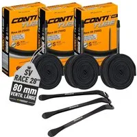 MSZweirad Fahrradschlauch 3x Conti Schlauch Race 28 Zoll 20/25-622/630 (SV80) + Reifenheber