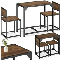 tectake Sitzgruppe Essgruppe 3-teilig, mit höhenverstellbaren Kunststofffüßen, (Loungeset Milton, 3-tlg., in Industrial Holz dunkel, rustikal), Esstisch mit 2 Stühlen, Industrial Style, Holz und Stahl