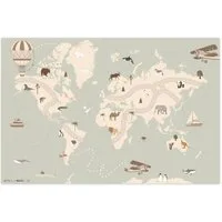 LetsPlaymats Spielmatte Weltkarte - Tiere - Flugzeug - Kind - Heißluftballon, Krabbeldecke, Jungen, Mädchen, Babymatte, Spielunterlage, 105x70 cm