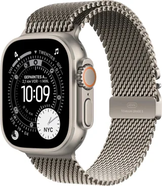 Apple Watch Ultra 3 [GPS + Cellular inkl. Milainaise-Armband S natur] 49mm Titangehäuse natur