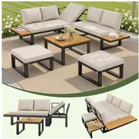 MC Star Gartenlounge-Set 6-teiliges Gartenlounge-Set mit verstellbarer Rückenlehne, Ecksofa, (mit Couchtisch & Hockern, wetterfestes Stahlgestell, Sitzkissen in Grau/Beige, Outdoor Lounge für Balkon & Terrasse)