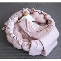Loolay Bettnestchen PUNKTE Rosa/ MINKY ENGELSNEST Nestchen Babynest Unterlage, (PREMIUM Babyausstattung XXL Babykokon als Nestchen Ø90cm, als Krabbeldecke Ø155cm, 3-tlg., Babynestchen Krabbeldecke Reisebett ►SETS MIT KISSEN u./o. BABYDECKE), 100% Eur