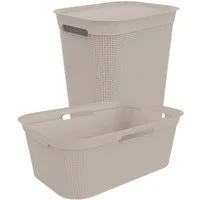 ROTHO Wäschekorb Brisen Wäscheset 2tlg. Korb 41l und Sammler 50l mit Deckel (Starter‑Set, Set 2-tlg), Wäsche einfach organisieren – langlebig, leicht & platzsparend