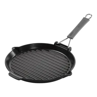 Staub Grill Pans Grillpfanne mit Ausgießnase 28 cm, rund, Schwarz, Gusseisen