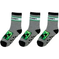 Minecraft Haussocken 3x MINECRAFT Socken mit Noppensohle grau 27/30 31/34 35/38