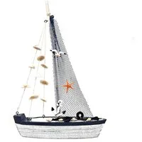 Yudu Dekofigur Deko Segelboot Boot Schiff Holz Seestern Seevögel Muscheln Marintim