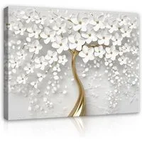 Wallarena Leinwandbild Baum Blumen - Beige - Modern - Wohnzimmer, Abstrakt, 60x40x2cm