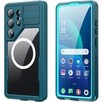 Wigento Handyhülle MagSafe wasserdicht für Samsung Galaxy S26 Ultra 360 Grad Bumper Blau 6,9 Zoll, Wasserdicht,Full Body, MagSafe-Unterstützung, präzise Passform
