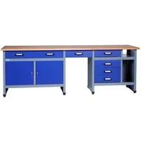 KÜPPER Werkbank 12280, 240x84x60 cm, 2 Türen, 6 Schubladen, 300 kg Traglast, 240x60x84 cm (BxHxT)