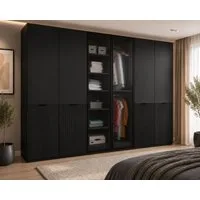 MOEBLO Drehtürenschrank MINEWRA FLUTES 300 (6-türiger Kleiderschrank mit eleganten Glastüren, Moderner Schrank für Schlafzimmer und Garderobe, Robustes Design mit Rillenschliff-Glas und gefrästen Paneelen, Breite: 303 cm, Höhe: 200 cm, Tiefe: 49 cm, 