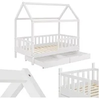 Juskys Kinderbett Marli, 80x160 cm, mit Dach, 2 Bettkästen, Rausfallschutz, 3 - 10 Jahre