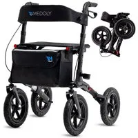 MEDOLY Rollator Outdoor Rollator, mit Luftbereifung & Faltbar -inkl. EInkaufstasche, Stockhalter