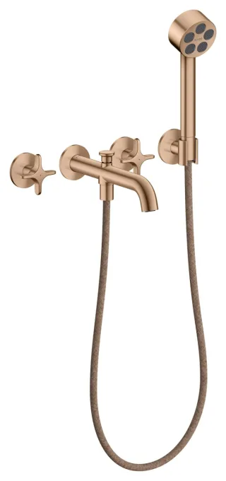 Hansgrohe 3-Loch Wannenarmatur AXOR One Unterputz Wandm.Handbrause Kreuzgr.brushed red gold, 484433 48443310