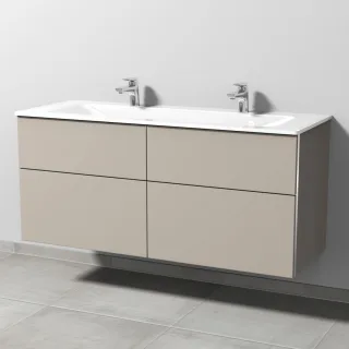 Sanipa 3way Glas-Set Glas-Doppelwaschtisch und Unterbau mit 4 Auszügen, Kaschmir-Matt BP2081U