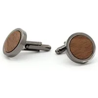 NaturSchatulle Manschettenknöpfe Holz Klassik Rund (schwarz / silber, aus Nussbaum Holz), Cufflinks zur Hochzeit, Anzug