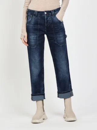 GANG Damen Jeans 94THELMA WORKER - comfort straight fit Jeans dark blue used