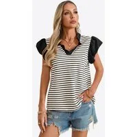 Imily Bela Blusentop Damen Rüschenbluse mit Streifen (Packung, 1-tlg., 1per-Pack) Blasenärmel