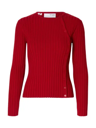 SELECTED WOMEN - SLFHELEN LS KNIT BUTTON O-NECK TOP equestrian red - Gr. - M
