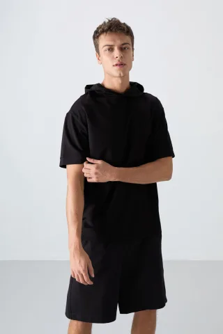 Übergroßes Kurzarm-T-Shirt mit Kapuze