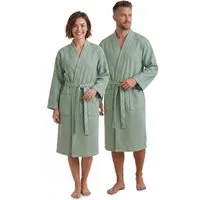 NYVI Bademantel Bademantel NYVISpa Waffelpique Baumwolle Unisex für Damen & Herren, Waffelpiqué, Schalkragen, Luftig Leicht Atmungsaktiv - perfekt für Sommer - für Männer & Frauen