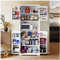 HOLTICO Hochschrank Küchenschrank mit Arbeitsplatte, Buffetschrank, Esszimmerschrank (1-St) Speisekammer mit 4 Türen und Regalen, 183cm