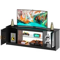 Bestier TV-Schrank Lowboard für 65 Zoll & kleinere TVs, 144.8 x 35 x 52 cm, (Fernsehschrank mit RGB-LED-Leuchten) Fernsehtisch mit verstellbaren Glasböden für Wohnzimmer, Schwarze