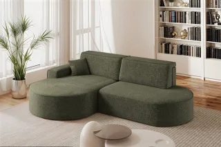 Ecksofa Schlafsofa Sofa VENEDIG Stoff Arena Dunkelgrün Ottomane Links